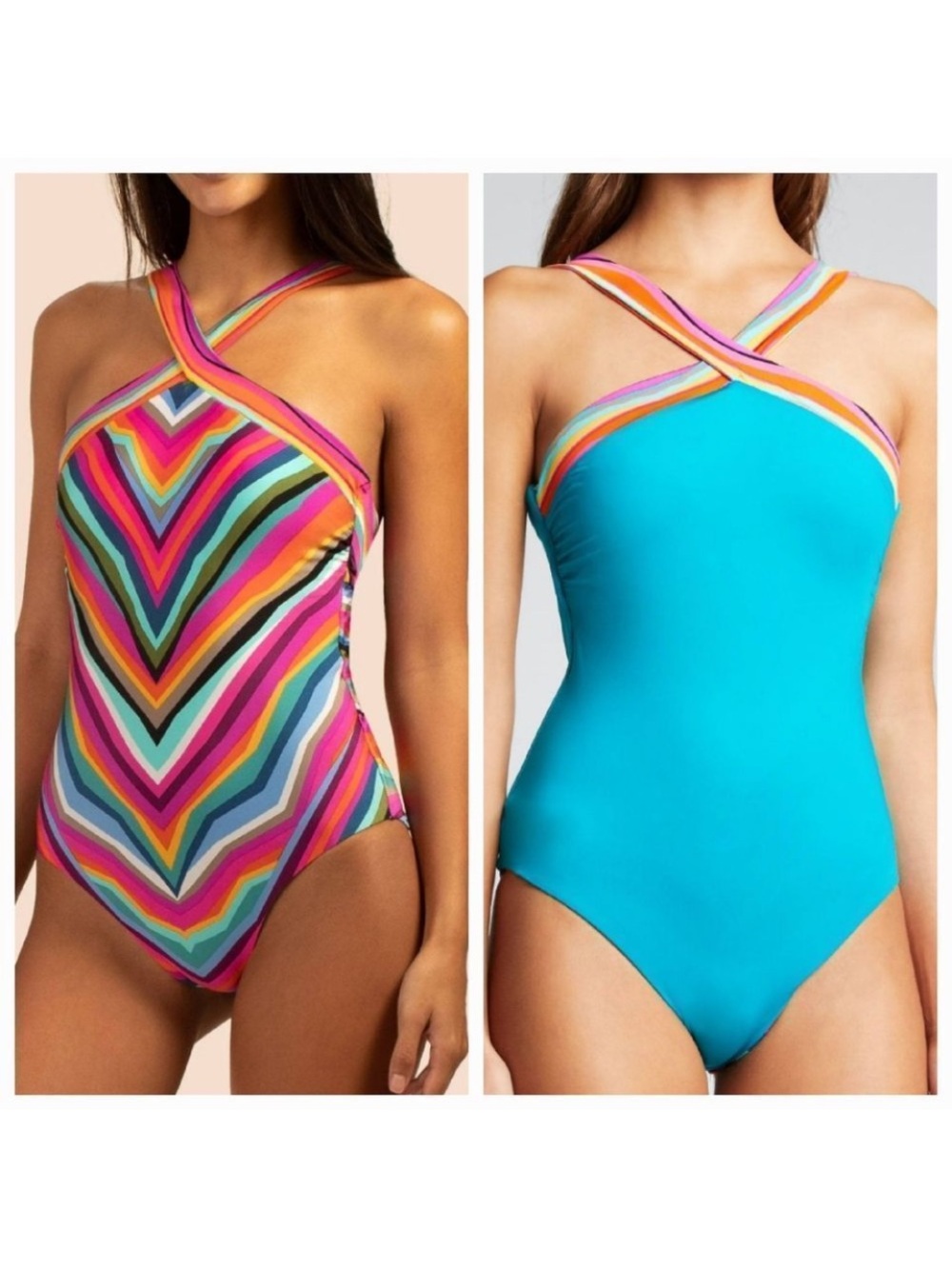 Trina Turk Louvre Reversible High Neck One-Piece Swimsuit Multi - Picture 1 of 3